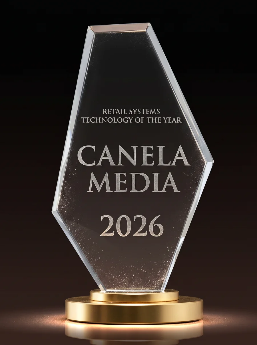Retail Systems Technology of the Year 2026 award engraved for Canela Media